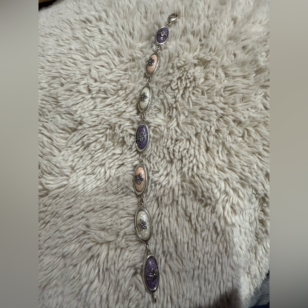 CCO Coleman Company Bracelet Sterling Silver Pink‎ Purple Gemstone 7.5" Boho 925